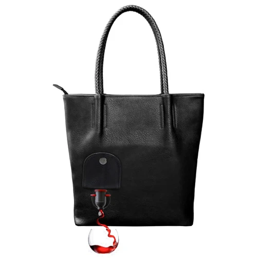 PortoVino Vegan Leather Tote Bag with Hidden Insulated Flask Compartment and Dispenser with Spout that Holds 2 Bottles Of Wine 1.5L (50oz)! Perfect for Traveling, Concerts, Bachelorette Party!