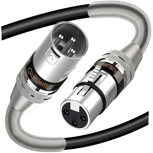 Giusuemp XLR to XLR Microphone Cable 3ft, Premium Male to Female XLR Cable, 3-pin Balanced Shielded Mic Speaker Cable, Metal Spring SR, Black