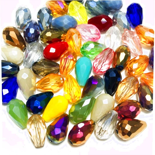 Honkoolly 100pcs Teardrop Crystal Glass Beads 6x8mm Vertical Hole Faceted Glass Teardrop Spacer Beads for Bracelets Necklace Earring DIY Jewelry Making Craft(Mix Colors Series)