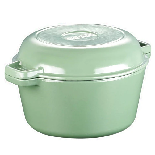 NSIRONS 5.5 Quart Enameled Cast Iron Dutch Oven, 2-In-1 Enamel Oven with Skillet Lid for Grill, Stovetop, Induction (Gray Green)