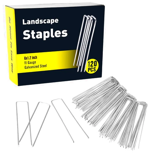 HongWay 120 Pack 6 Inch Landscape Staples 11 Gauge Garden Staples, Galvanized Garden Stakes U-Shaped Sod Pins, Lawn Yard Ground Fence Stakes for Anchoring Landscaping Fabric Irrigation Tubing