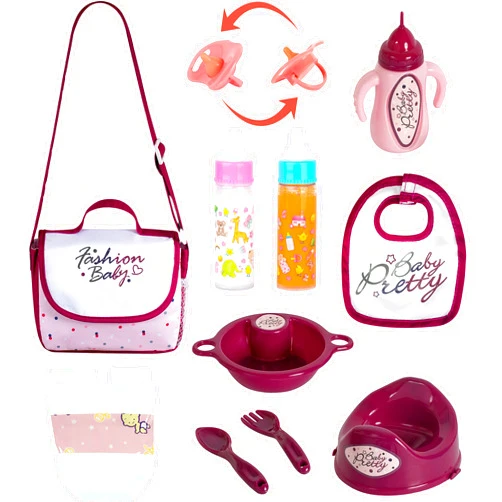 Fash N Kolor - Complete Baby Doll Changing Travel Diaper Bag with Baby Doll Accessories Set -Including 2 Magic Bottles, Pacifier, Pamper and lot more Accessories for your Baby Doll Bag