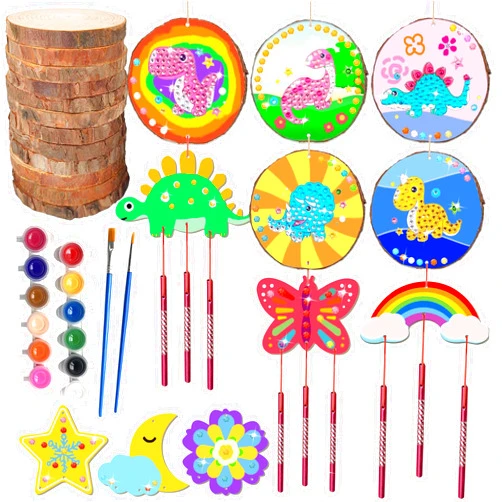 YOYOJOY Kids Crafts 8-12, Wood Slice Painting Kit with Wind Chimes, Arts and Crafts for Kids Boys Girls Ages 3-5 6-8 8-12, Birthday Holiday Gift