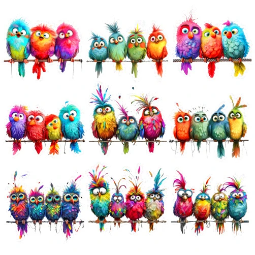 GudaAphrmix 9Pcs Funny Colorful Birds Vinyl Decals on Branch Wall Easy Peel and Stick Watercolor Patterns Cute Birds Vinyl Wall Stickers for Women Students Girl Boys Room Wide Applications Decor