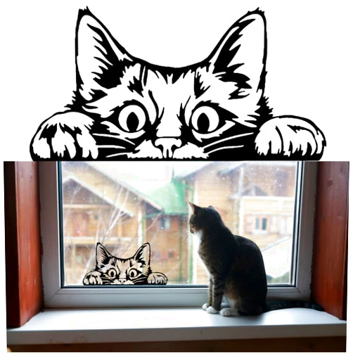 ASTUTE GRACE Curious Peeking Kitty Cat Die Cut Decal Sticker for Car Window Car Bumper Truck Laptop Computer Skateboard (Black)