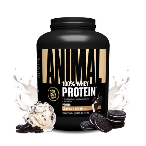 Animal 100% Whey Protein Powder – Whey Blend for Pre Workout or Post Workout, Recovery, or Anytime Low Sugar Protein Boost Meal Replacement with BCAA Branched Chain Amino Acids – Cookies & Cream, 4 lb