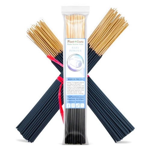 Plant Guru Baby Powder Exotic Incense Sticks 11 Inch - Bulk 1 Bundle 45 to 50 Sticks - Natural 11