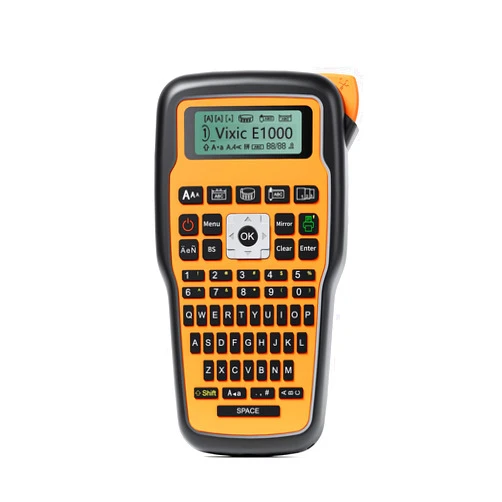 Vixic Portable Label Maker, E1000 Laminated 12mm Label Maker Machine with AC Adapter, Handheld Label Printer with QWERTY Keyboard, One Touch Keys for Home Office Factory Industrial Labeling, Orange