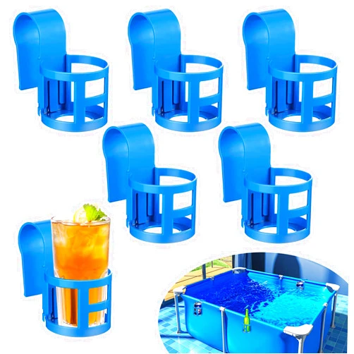 Bazyrock 6 Pcs Poolside Cup Holder for above Ground Pools,Plastic Pool Cup Holder No Spills Pool Drink Holder Round Fits 2 Inch or Less Round Top Bar