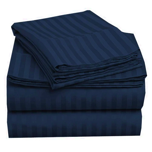 Wega Linen Bedding Stripe Sheet Set Soft Cotton 4PCS Long Staple Fits Mattress Up to 21