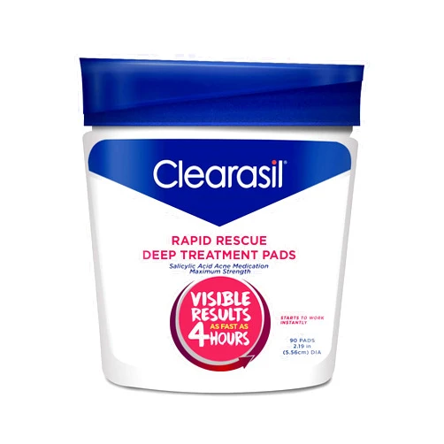Clearasil Rapid Rescue Deep Treatment Acne Face Pads, Maximum Strenght with 2% Salicylic Acid Acne Treatment Medicine, 90 Count