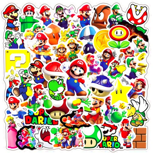 WYKDAG 50pcs Cartoon Mario Stickers for Kids,Vinyl Waterproof Mario Decal for Water Bottle Laptop Toy Sticker for DIY Decorate Bumper Phone Hard Hat Kids Teens Gifts