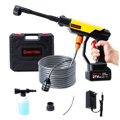 SHINTYOOL 21V Cordless Power Washer, 4.0 Ah Battery Small Power Washer,600-Psi,6-in-1 Nozzle with Corner Cleaning,Bottle Portable Washer for Car,Home Cleaning & Garden Watering by SHINTYOOL (Yellow)