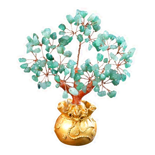 jessie Feng Shui Tree Crystal Money Tree Quartz Bonsai Crystal Lucky Tree Home Decorative Creative Gifts for Wealth and Luck (Natural Aventurine Jade Golden Money Bag)
