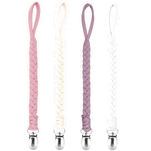 Care&More YJ Pacifier Clip Holder for Boy and Girl Unisex Design Universal Handmade Braided Rope Paci Clip Easy to Use 4 Pack(Purple)
