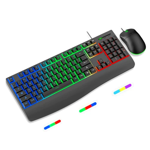 EDJO Wired Keyboard and Mouse Combo, Light Up Letters, 3-Color RGB Backlit, Wrist Rest for Large Hands, USB 6 Buttons Big Mouse, Ergonomic Full-Size Computer Keyboard for Windows, Mac, EDJO