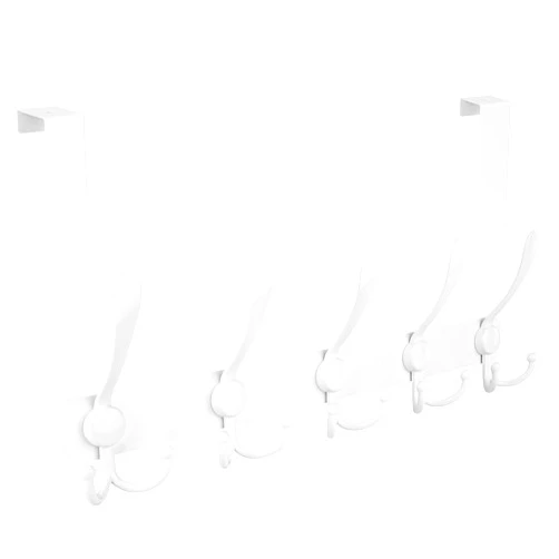 TICONN Over The Door Hooks, 5 Heavy Duty Tri Coat Rack All Metal Coat Hanger for Jacket Hat Towel Bags in Bathroom Bedroom Dorm (White, 1PK)