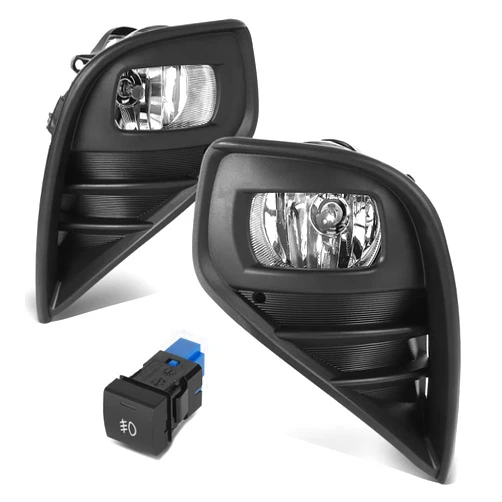 Auto Dynasty Halogen Model Front Bumper Driving Fog Light Lamps with Switch and Bezels Compatible with Toyota Highlander 20-22, Driver and Passenger Side, Chrome Housing Clear Lens