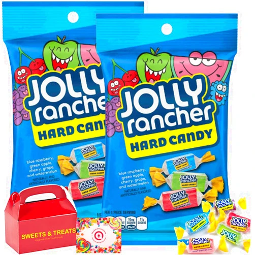 Muchai Innovations Original Jolly Rancher Hard Candy | Individually Wrapped Assorted Fruit Flavor - Blue Raspberry, Green Apple, Cherry, Grape, watermelon Cholesterol-free Fat-free Treat Box Included (2 Pack Bag)