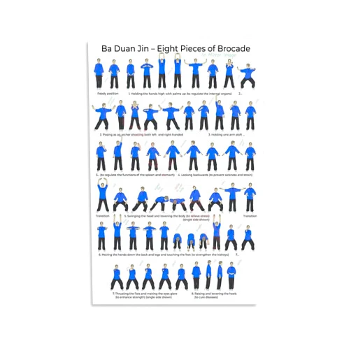 Generic Ba Duan Jin – Eight Pieces of Brocade Poster Chinese Martial Arts Tai Chi Poster1 Canvas Painting Posters And Prints Wall Art for Living Room Bedroom Decor 08x12inch(20x30cm) Unframe-style