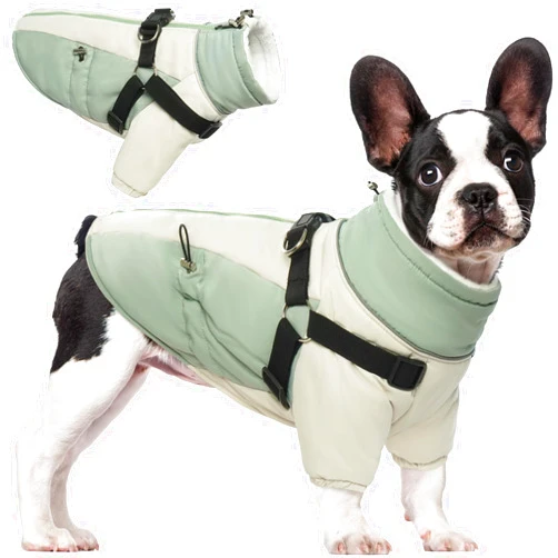 QBLEEV Dog Winter Coat with Harness, Turtleneck Warm Dog Coat Christmas Dog Jacket for Small Dogs Soft Dog Snow Jacket Thick Dog Cold Weather Coats Fleece Lined Snowsuit Coat Vest Pet Dog Clothes S