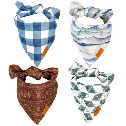 Remy+Roo Large Dog Bandanas - 4 Pack Ryan Set | Premium Durable Adjustable Polyester Fabric | Patented Shape Boy Dog Bandanas | Pack of Bandanas for Dogs