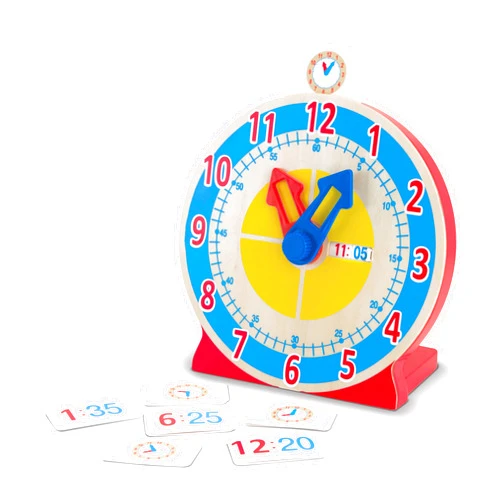 Melissa & Doug Turn & Tell Wooden Clock - Educational Toy With 12+ Reversible Time Cards , Red