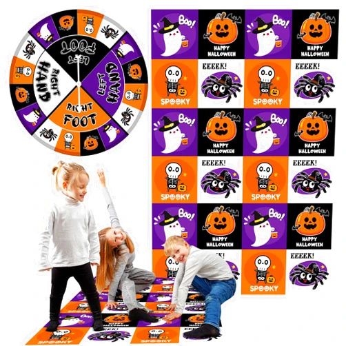 Civaner 3 Pcs Halloween Party Game for Kids with Spinner Halloween Conversation Party Twist Poses Mat Game with Conversation Mat Spinner for Classroom School