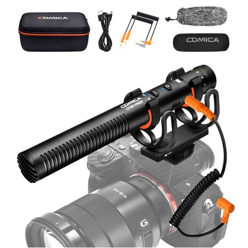 comica VM20 Shotgun Microphone, Super-Cardioid Camera Microphone with Rycote Shockmount, Windscreen, Wind Muff, OLED Power Display, Video Microphone for Smartphones, DSLR Cameras, Tablets, Laptops