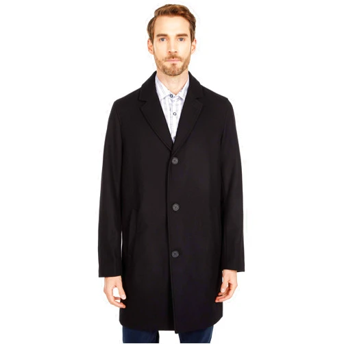 Cole Haan Men’s Melton Wool Notched Collar Coat With Welt Body Pockets