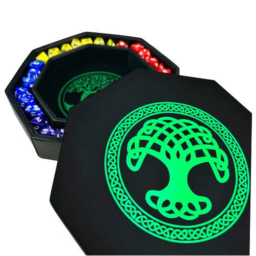 Luck Lab 8 Inch Dice Tray – Green - with Lid and Dice Staging Area for RPG Table Top Gaming- Tree of Life Design