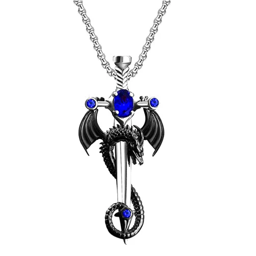 FUTIMELY Gothic Dragon Sword Cross Pendant Necklace - Punk Zircon Dragon Pendant - Vintage Wrapped Sword - Dark Gothic Jewelry for Men & Women
