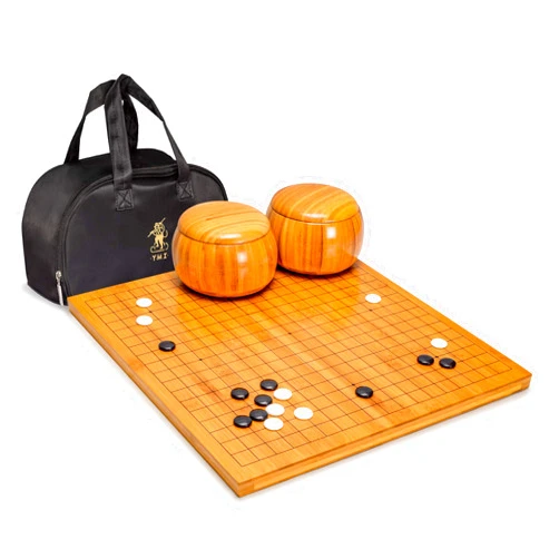 Yellow Mountain Imports Bamboo 0.8-Inch Reversible 19x19 / 13x13 Go Game Set Board with Single Convex Melamine Stones and Bamboo Wood Bowls Set - Classic Strategy Board Game (Baduk/Weiqi)
