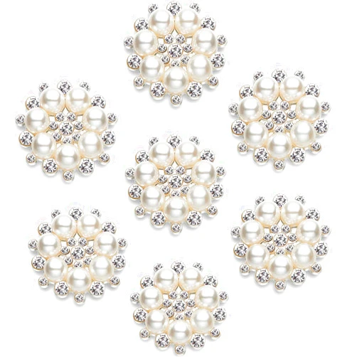 Hicarer 30 Pcs Pearl Rhinestone Flower Buttons Craft Rhinestone Embellishments Flatback Button Round Crystal for Jewelry Making Wedding Party Home Decoration and DIY