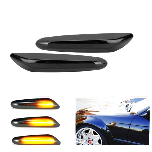 Jyzpine tree Dynamic LED Side Marker Light Amber Flowing Sequential Blinker Turn Signal Lamp Smoked Lens Error Free Assembly For BMW E60 E61 E90 E91 E92 E93 E81 E82 E88 E46 E83 E84 1/3/5/X3/X1 Series(Pack of 2Pcs)