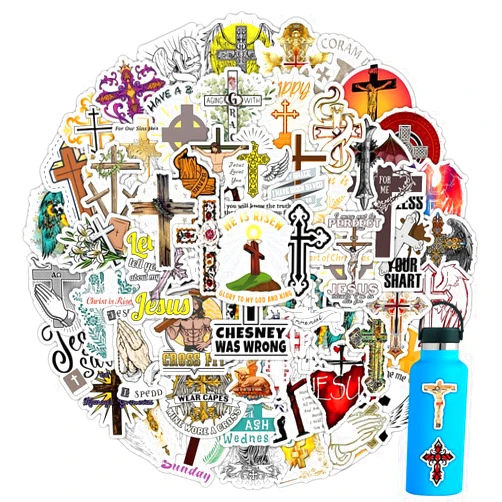 STKR 60pcs Inspirational Jesus Cross Stickers Christian Bible Verse Sticke Pack for Kids,Religious Catholic Faith Sticker for Water Bottle，Vinyl Waterproof Decals forTeens/Adult Journaling
