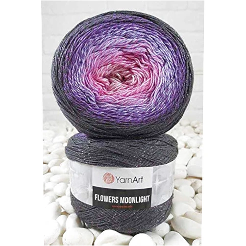 YarnArt Flowers Moonlight Glitter Cotton Yarn, Soft, Rainbow Crochet, Metallic Lurex handknit Shiny, Silvery Cake, Multicolor Cotton, 1 Skein Weight 9.17oz Lenght 393.7 inches, 1 Fine Yarn (3276)