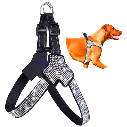 WOOFUU Sparkly Rhinestones Y-Shape Pet Dog Harness Size S – Fashionably Functional Gear for Trendsetting Dogs Everywhere