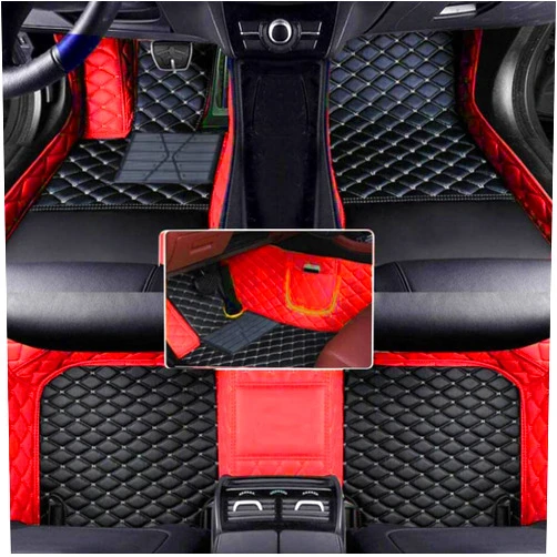 ZPXJSM Custom Fit Full Leather Automotive Floor Mats - Upgrade Your Car's Interior with Vehicle-Specific Floor Liners - Perfect for Cars, Trucks, SUVs - Premium Car Accessories (Red/Black)