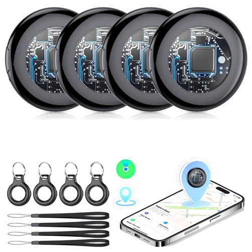 Tukio 2026 New [Apple MFi Certified] Air Tracker Tags-4 Pack (iOS Only), Tukio Bluetooth Tracker for Apple Find My, Replaceable Battery, Key Finder and Item Locator Smart Tag for Keys, Bag, Luggage and More