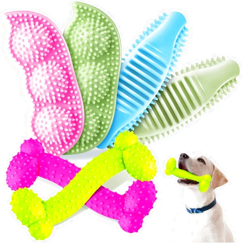 Skylety 6 Pieces Puppy Teething Chew Rings Toys Rubber Bone-shaped Puppy Teething Toy Pet Teething Toy for 2-8 Months Cleaning and Relieving Itching (Green, Deep Pink, Blue, Rose Red, Yellow Green)