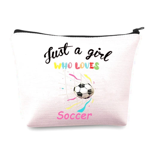CMNIM Girl Soccer Gifts Just a Girl Who Loves Soccer Makeup Bags Soccer Travel Cosmetic Bag Gift for Soccer Players Fans (Just a Girl Who Loves Soccer Bag Pink)