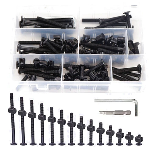 BinifiMux Baby Bed Crib Screws Hardware Replacement Kit, binifiMux 114pcs M6x15/20/25/30/35/40/45/ 50/55/ 60/65/ 70/75/ 80mm Hex Drive Socket Cap Screws Barrel Nuts Assortment Kit for Beds Chairs Furniture