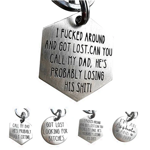 JIXYUA Funny Dog Tag, Stainless Steel Pet ID Tag Personalized Got Lost Dog Collar Tag Puppy Tag, Pet Cat & Dog Collar Charm Gift for Dog Cats Owner Dog Lover (I Fucked Around(dad))