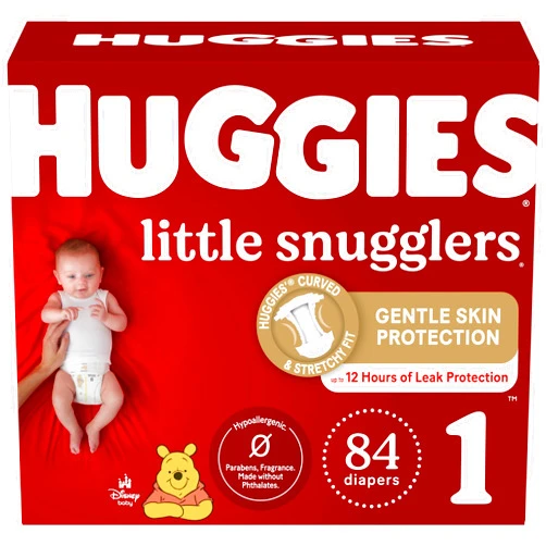 Huggies Size 1 Diapers, Little Snugglers Newborn Diapers, Size 1 (8-14 lbs), 84 Count