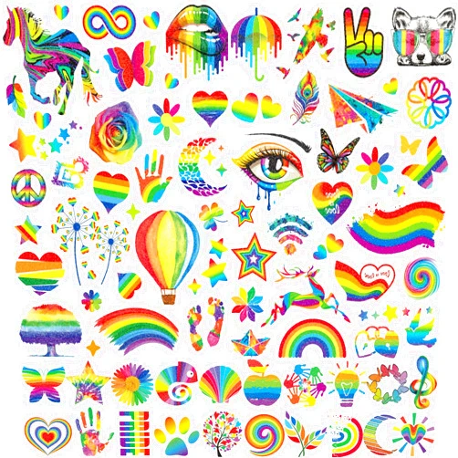 JEEFONNA 23 Sheets Glitter Pride Tattoos, More than 120 PCS Glitter LGBT Rainbow Temporary Tattoos, Glitter Pride Temporary Tattoos, Waterproof Rainbow Flag Tattoo Stickers for Pride Equality Parades