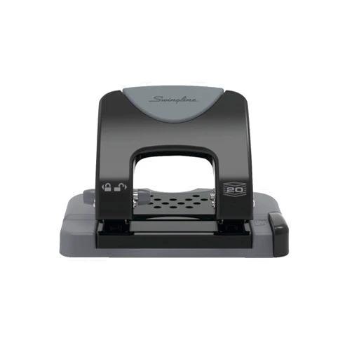Swingline 2 Hole Punch, 20 Sheet Capacity Hole Puncher, Paper Punch, SmartTouch Low Effort Comfort Handle, Alignment Guide, Black & Gray (74135)