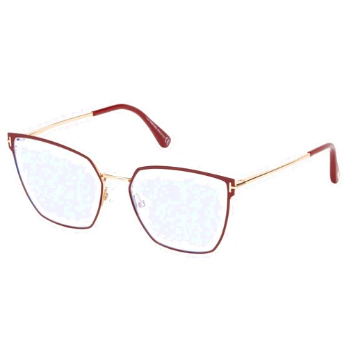 Tom Ford Eyeglasses Tom Ford FT 5574 -B 069 Red Enamel, Shiny Rose Gold, Tips/Blue Block