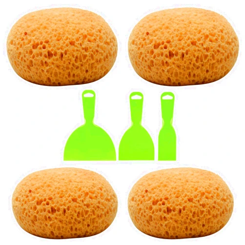 Just E Joy Texture Sponge w/Scraper, Home Decor Drywall Texture Patch Sponge for Wall Texture Repair/Drywall Repair/DIY Painting Ceiling, Washable & Reusable(Size:4 pcs)