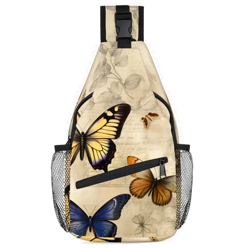 Hsorgin Vintage Butterfly Pattern Sling Bag for Travel Chest Bag Crossbody Bag Lightweight Sling Backpack Casual Daypack for Women Men